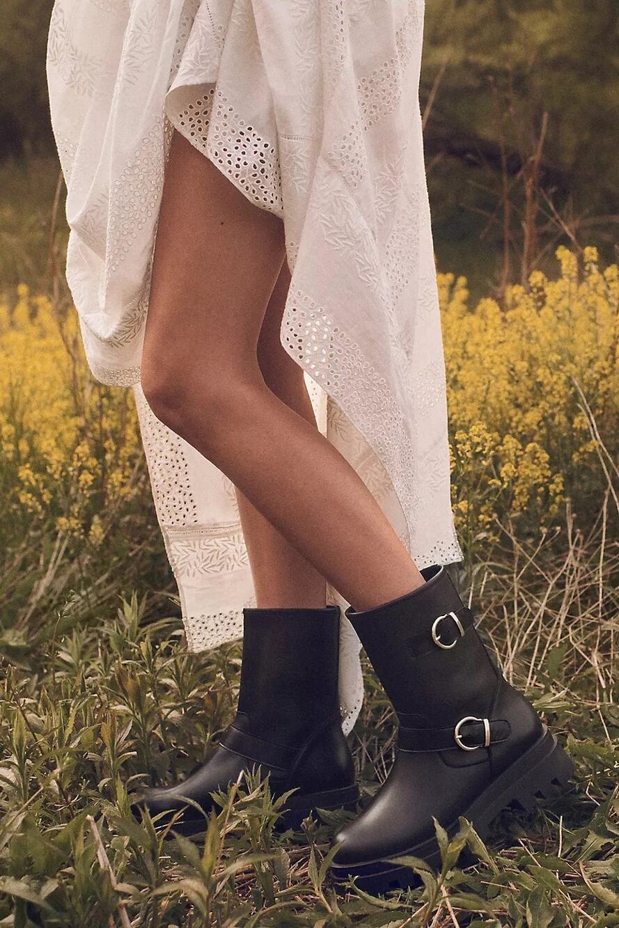 Anthropologie Pilcro leather lug sole black moto boots size 9